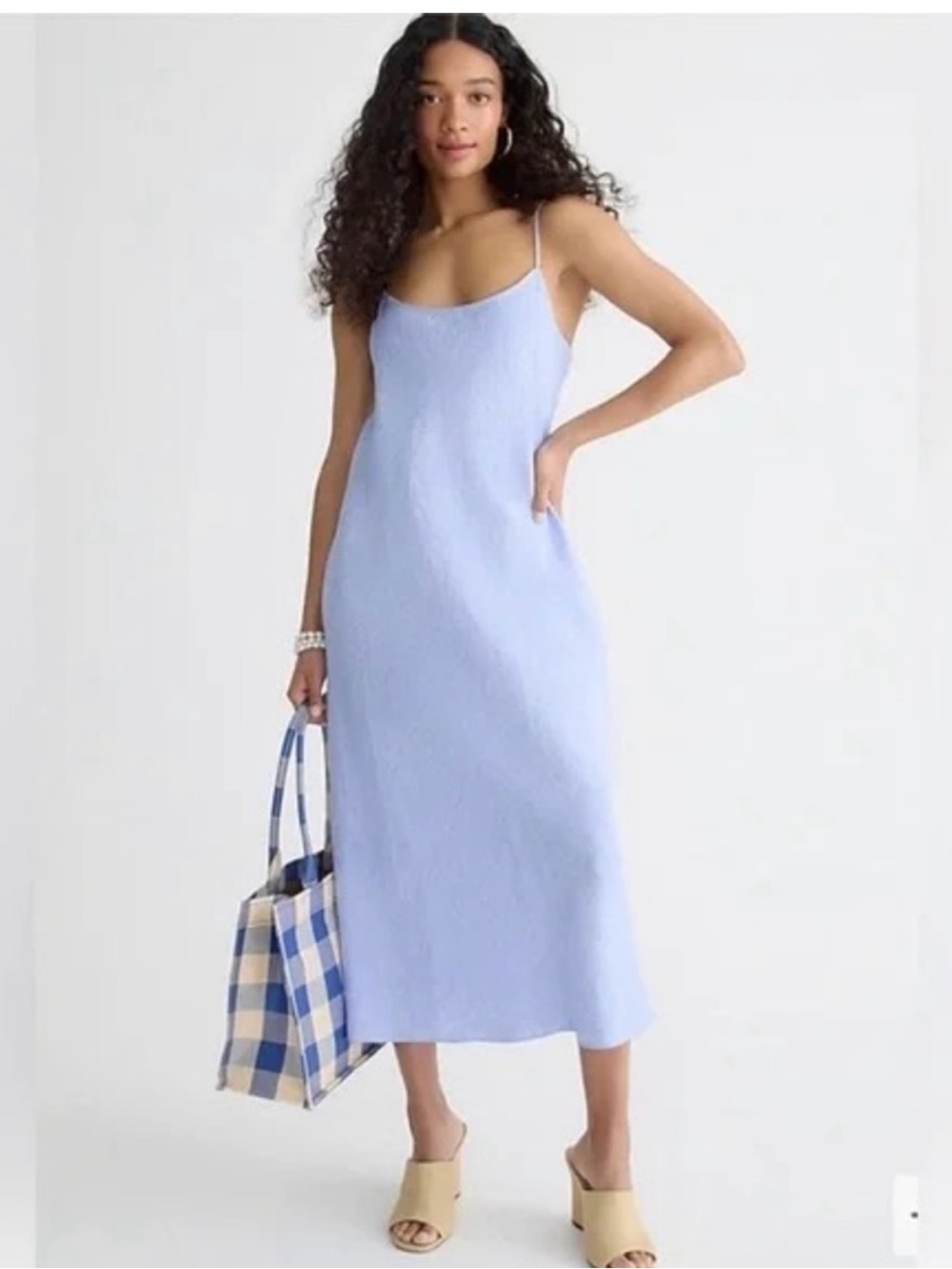 J. Crew Light Blue Slip Midi Dress with Spaghetti Straps